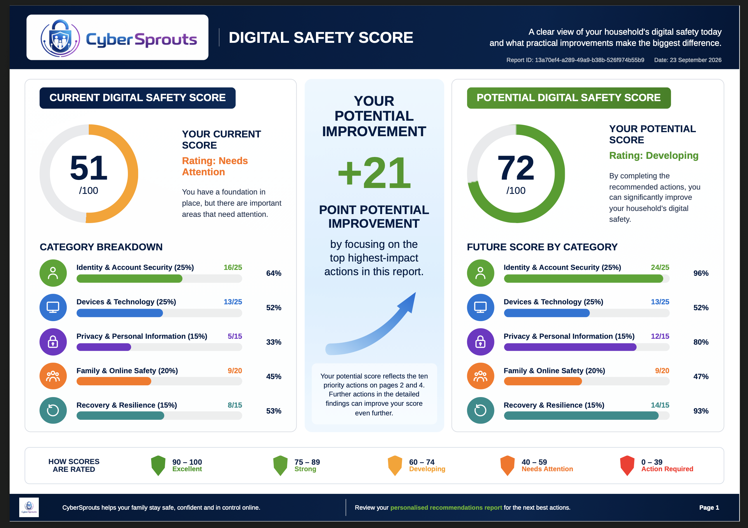 Example Digital Safety Score report, page 1