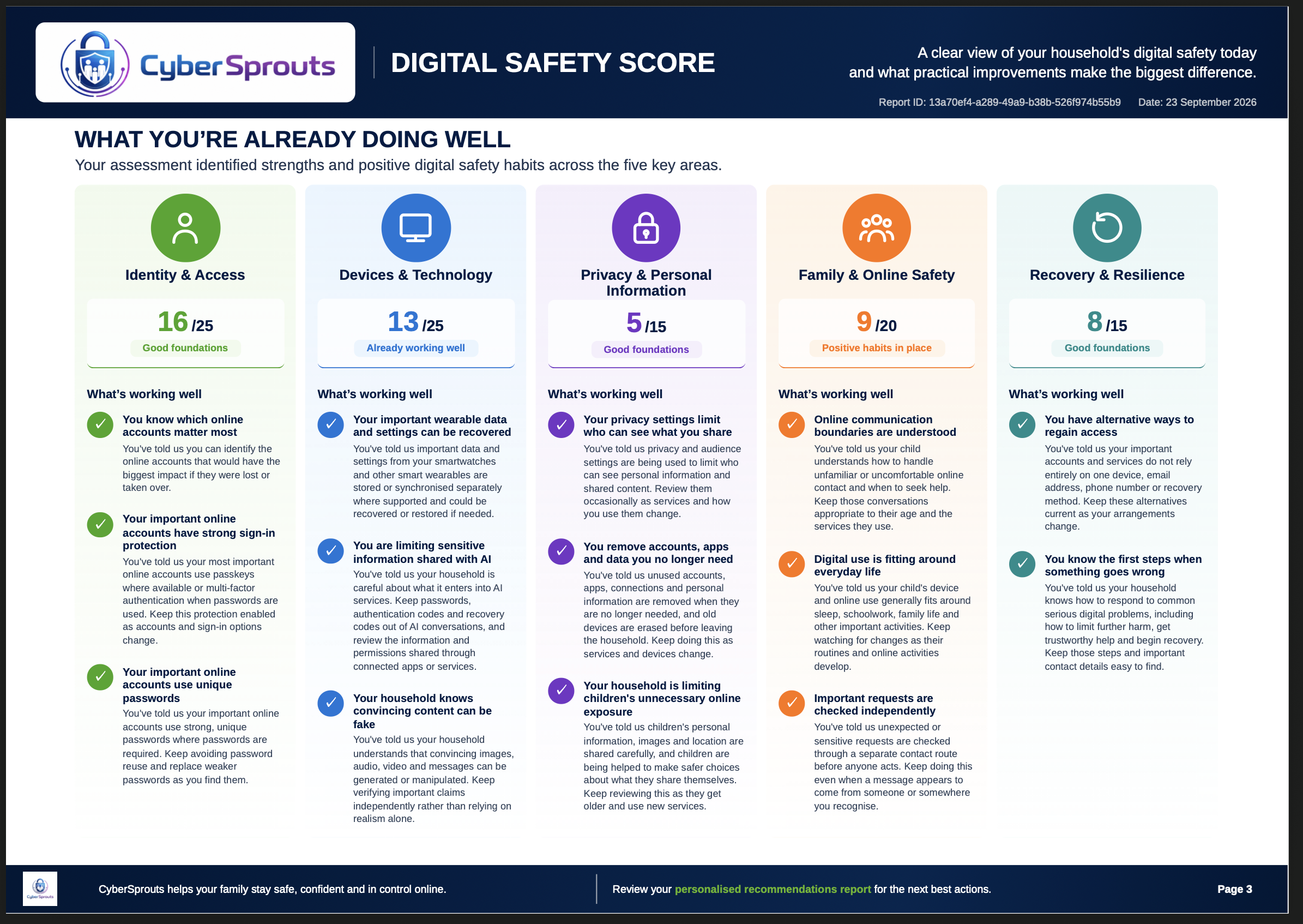 Example Digital Safety Score report, page 3